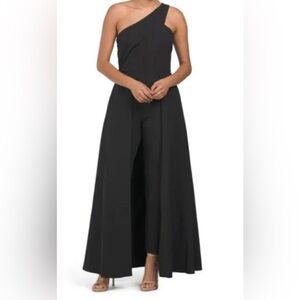 JULIA JORDAN CAPE DRESS GOWN PANTS SUIT WALK THROUGH JUMPSUIT BLACK 8 NEW